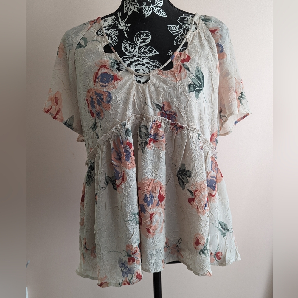 Lucky Brand Peplum Floral Blouse Size Large